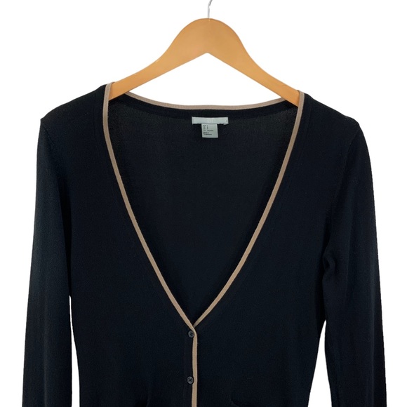 H&M Black & Tan Cardigan Deep V Button Down Sweater Top Size Small D13 - Picture 2 of 5